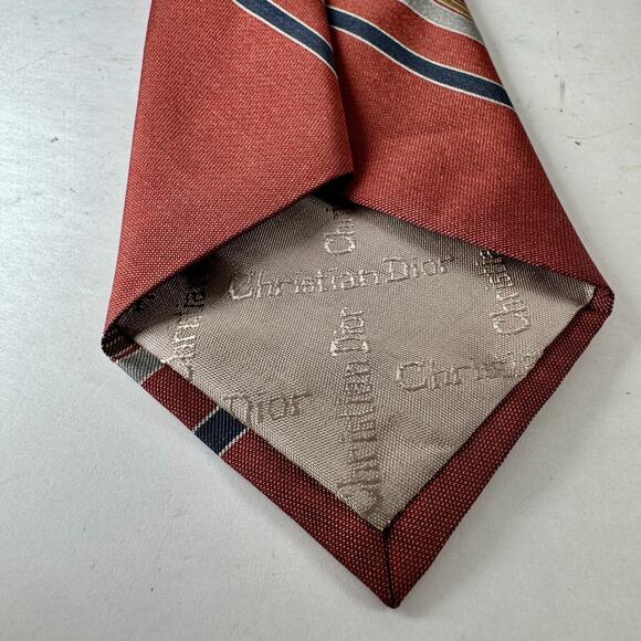 Vintage Christian Dior Neck Tie Red With Blue Stripes 90s - Picture 7 of 9